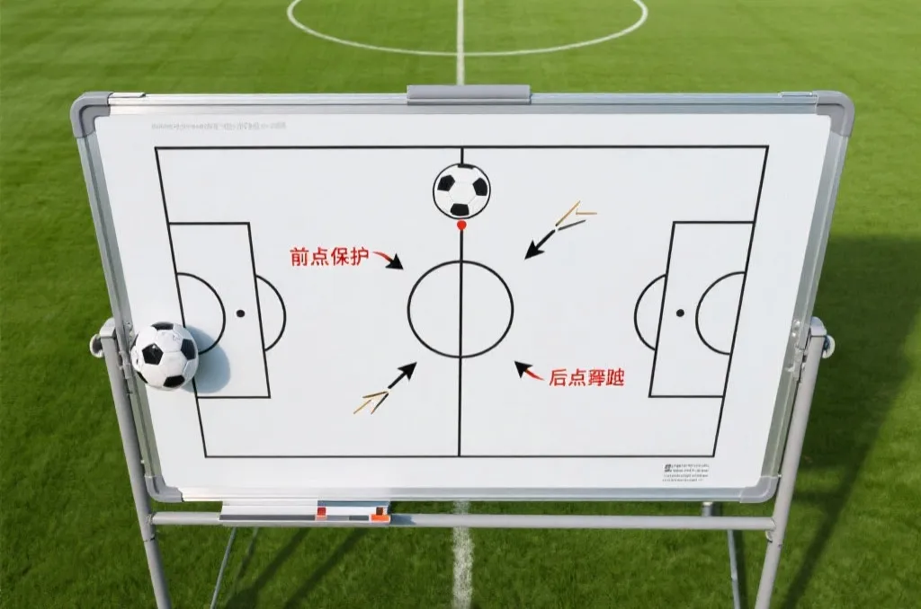 足球定位球战术板示意：角球前点掩护与后点包抄